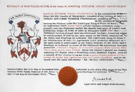 Matriculation Patent of Martin Goldstraw
